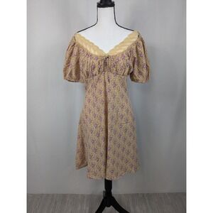 Love + Harmony Smocked Babydoll Dress Milkmaid Lace Puff Sleeve Coquette A044